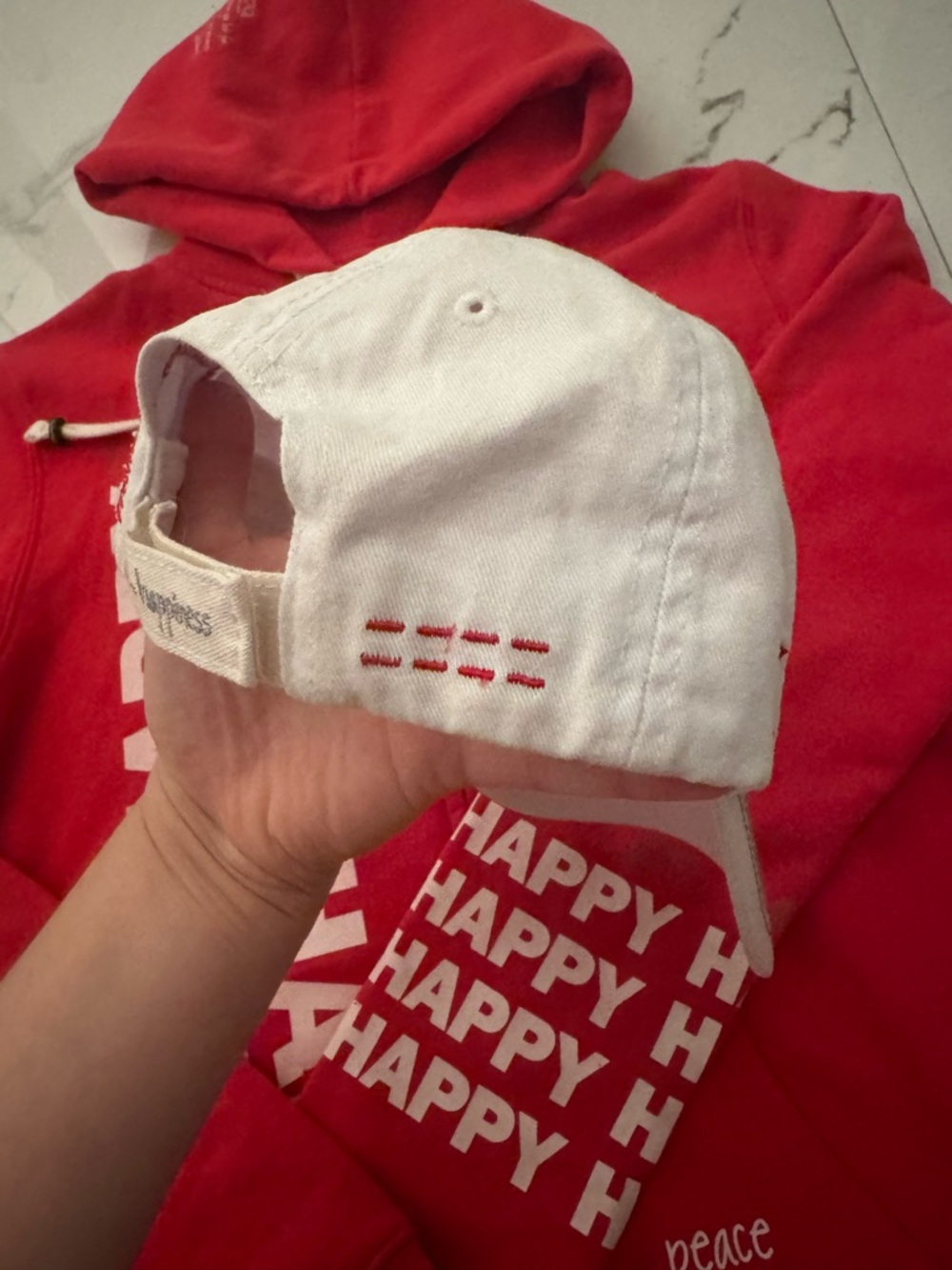 Peace Love Word Red 'Happy' Graphic Zip Hoodie with White 'LOVE' Cap - Picture 6 of 9